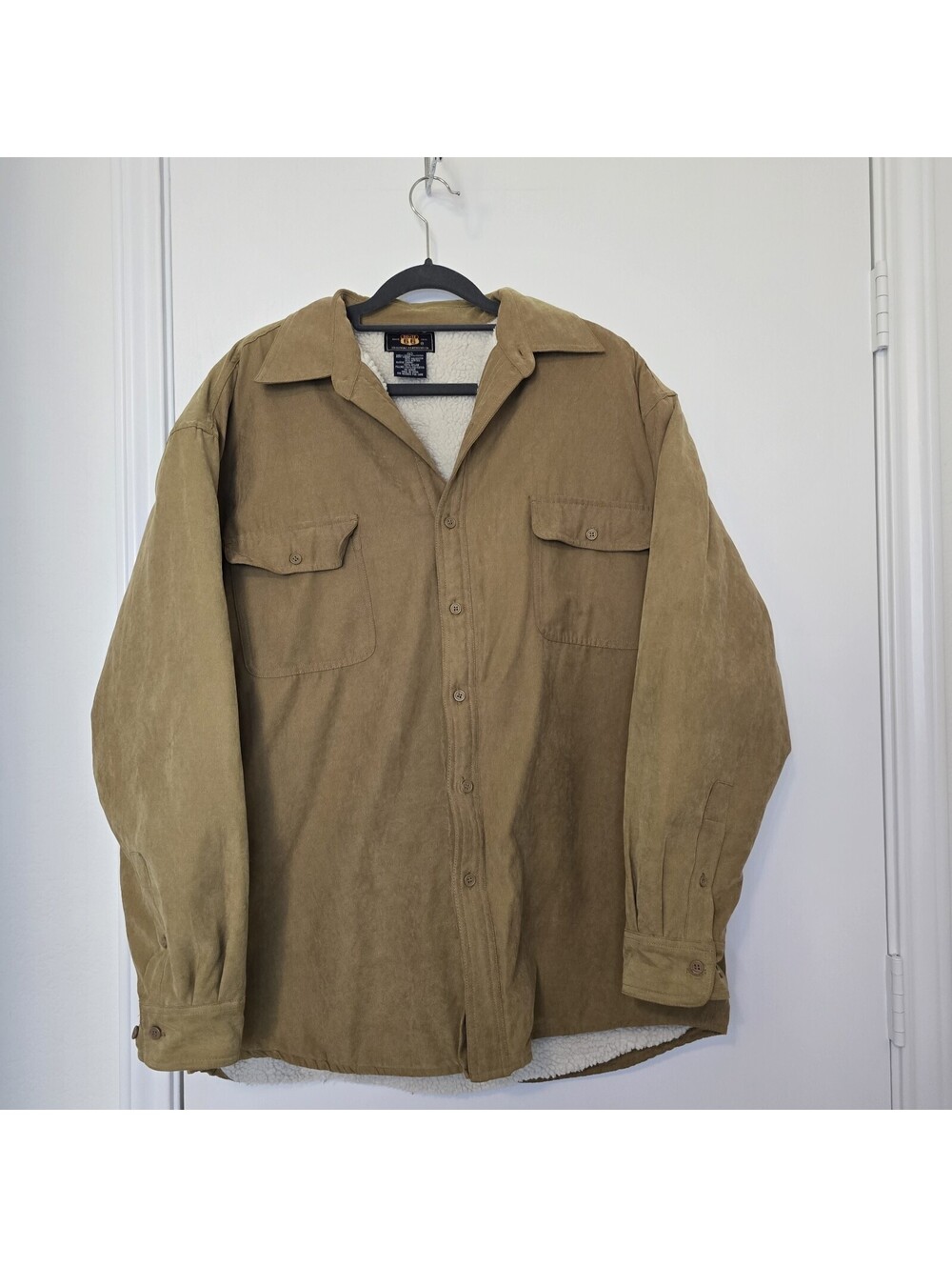VTG Route 66 Brown Fleece Lined Button Up Shirt Jacket Shacket Sz L Distressed